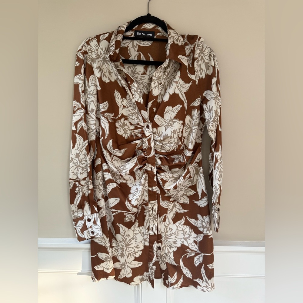 En Saison Brown and Cream Floral Dress